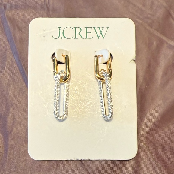 NWT J. Crew Gold/Silver Pavé crystal link earrings - Picture 2 of 6